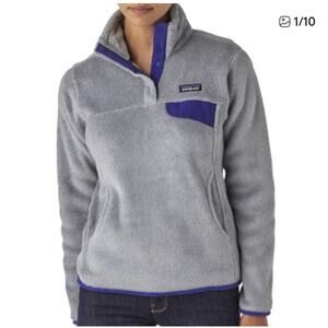 Patagonia Small Re Tool Snap T Pullover Womens Sm Gray with Purple Trim